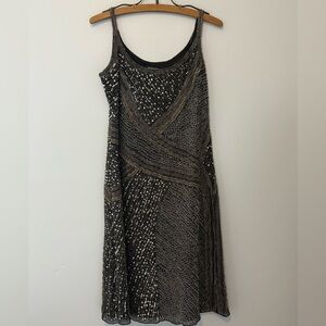 ADRIANNA PAPELL EVENING Silk Beaded Black Gray Sleeveless Cocktail Dress Size:6